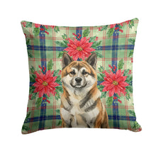 Load image into Gallery viewer, Brindle Akita Christmas PoinsettIas Throw Pillow