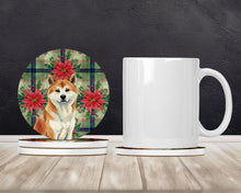Load image into Gallery viewer, Red Akita Christmas PoinsettIas Large Sandstone Coasters Pack of 4