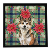 Load image into Gallery viewer, Sesame Akita Christmas PoinsettIas Framed Metal Print