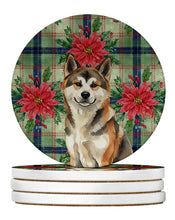 Load image into Gallery viewer, Sesame Akita Christmas PoinsettIas Large Sandstone Coasters Pack of 4