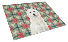Load image into Gallery viewer, White Akita Christmas PoinsettIas Glass Cutting Board