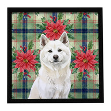 Load image into Gallery viewer, White Akita Christmas PoinsettIas Framed Metal Print