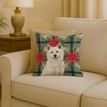 Load image into Gallery viewer, White Akita Christmas PoinsettIas Throw Pillow