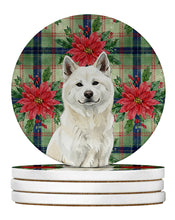 Load image into Gallery viewer, White Akita Christmas PoinsettIas Large Sandstone Coasters Pack of 4