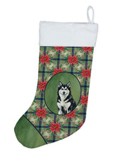 Load image into Gallery viewer, Black and White Alaskan Malamute Christmas PoinsettIas Holiday Stocking