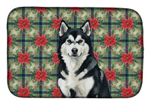 Load image into Gallery viewer, Black and White Alaskan Malamute Christmas PoinsettIas Dish Drying Mat
