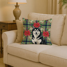Load image into Gallery viewer, Black and White Alaskan Malamute Christmas PoinsettIas Throw Pillow
