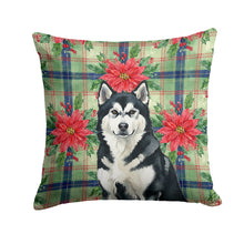 Load image into Gallery viewer, Black and White Alaskan Malamute Christmas PoinsettIas Throw Pillow