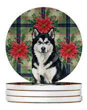 Load image into Gallery viewer, Black and White Alaskan Malamute Christmas PoinsettIas Large Sandstone Coasters Pack of 4
