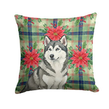 Load image into Gallery viewer, Gray and White Alaskan Malamute Christmas PoinsettIas Throw Pillow