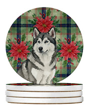 Load image into Gallery viewer, Gray and White Alaskan Malamute Christmas PoinsettIas Large Sandstone Coasters Pack of 4