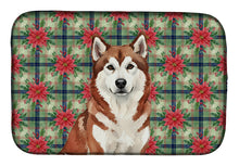 Load image into Gallery viewer, Red and White Alaskan Malamute Christmas Poinsettas Dish Drying Mat