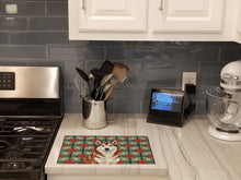 Load image into Gallery viewer, Red and White Alaskan Malamute Christmas Poinsettas Glass Cutting Board