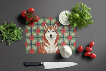 Load image into Gallery viewer, Red and White Alaskan Malamute Christmas Poinsettas Glass Cutting Board