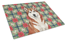 Load image into Gallery viewer, Red and White Alaskan Malamute Christmas Poinsettas Glass Cutting Board