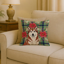 Load image into Gallery viewer, Red and White Alaskan Malamute Christmas Poinsettas Throw Pillow
