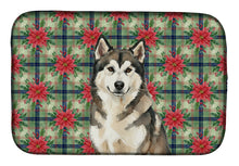 Load image into Gallery viewer, Sable and White Alaskan Malamute Christmas Poinsettas Dish Drying Mat