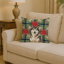 Load image into Gallery viewer, Sable and White Alaskan Malamute Christmas Poinsettas Throw Pillow