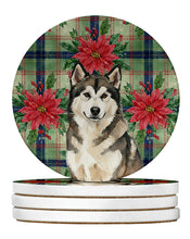 Load image into Gallery viewer, Sable and White Alaskan Malamute Christmas Poinsettas Large Sandstone Coasters Pack of 4
