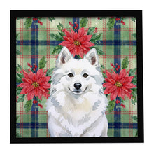 Load image into Gallery viewer, American Eskimo Christmas PoinsettIas Framed Metal Print