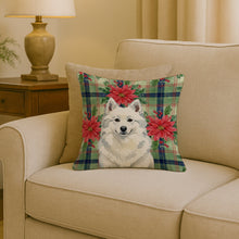 Load image into Gallery viewer, American Eskimo Christmas PoinsettIas Throw Pillow