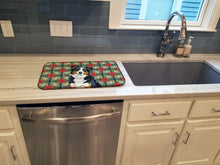 Load image into Gallery viewer, Black Tri American Shepherd Christmas PoinsettIas Dish Drying Mat