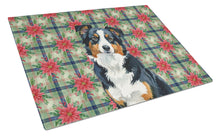 Load image into Gallery viewer, Black Tri American Shepherd Christmas PoinsettIas Glass Cutting Board
