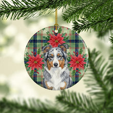 Load image into Gallery viewer, Blue Merle American Shepherd Christmas PoinsettIas Ceramic Ornament