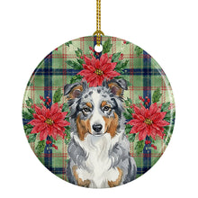 Load image into Gallery viewer, Blue Merle American Shepherd Christmas PoinsettIas Ceramic Ornament
