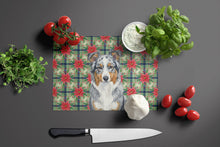 Load image into Gallery viewer, Blue Merle American Shepherd Christmas PoinsettIas Glass Cutting Board