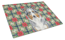 Load image into Gallery viewer, Blue Merle American Shepherd Christmas PoinsettIas Glass Cutting Board