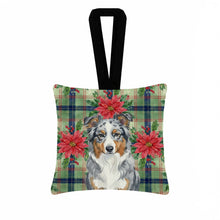 Load image into Gallery viewer, Blue Merle American Shepherd Christmas PoinsettIas Hanging Square Fabric Ornament 3.5 x 3.5