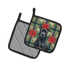 Load image into Gallery viewer, Black American Staffordshire Terrier Christmas PoinsettIas Pair of Pot Holders