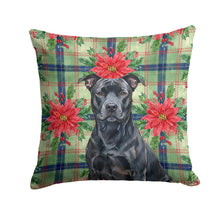 Load image into Gallery viewer, Black American Staffordshire Terrier Christmas PoinsettIas Throw Pillow