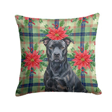 Load image into Gallery viewer, Black American Staffordshire Terrier Christmas PoinsettIas Throw Pillow