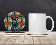 Load image into Gallery viewer, Black American Staffordshire Terrier Christmas PoinsettIas Large Sandstone Coasters Pack of 4