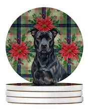 Load image into Gallery viewer, Black American Staffordshire Terrier Christmas PoinsettIas Large Sandstone Coasters Pack of 4