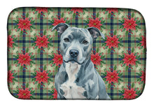Load image into Gallery viewer, Blue American Staffordshire Terrier Christmas PoinsettIas Dish Drying Mat