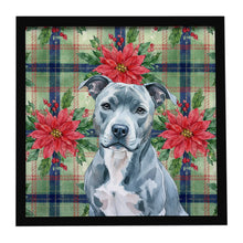 Load image into Gallery viewer, Blue American Staffordshire Terrier Christmas PoinsettIas Framed Metal Print