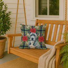 Load image into Gallery viewer, Blue American Staffordshire Terrier Christmas PoinsettIas Throw Pillow