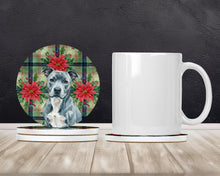 Load image into Gallery viewer, Blue American Staffordshire Terrier Christmas PoinsettIas Large Sandstone Coasters Pack of 4