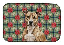 Load image into Gallery viewer, Brindle American Staffordshire Terrier Christmas PoinsettIas Dish Drying Mat
