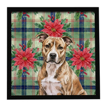 Load image into Gallery viewer, Brindle American Staffordshire Terrier Christmas PoinsettIas Framed Metal Print
