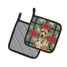 Load image into Gallery viewer, Brindle American Staffordshire Terrier Christmas PoinsettIas Pair of Pot Holders