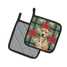 Load image into Gallery viewer, Fawn American Staffordshire Terrier Christmas PoinsettIas Pair of Pot Holders