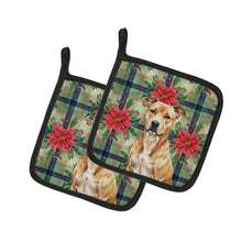 Load image into Gallery viewer, Fawn American Staffordshire Terrier Christmas PoinsettIas Pair of Pot Holders