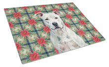 Load image into Gallery viewer, White American Staffordshire Terrier Christmas PoinsettIas Glass Cutting Board