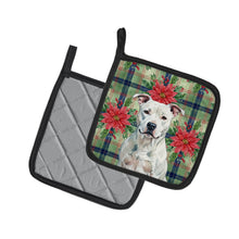 Load image into Gallery viewer, White American Staffordshire Terrier Christmas PoinsettIas Pair of Pot Holders