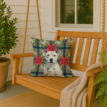 Load image into Gallery viewer, White American Staffordshire Terrier Christmas PoinsettIas Throw Pillow