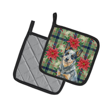 Load image into Gallery viewer, Blue Heeler Australian Cattle Dog Christmas PoinsettIas Pair of Pot Holders